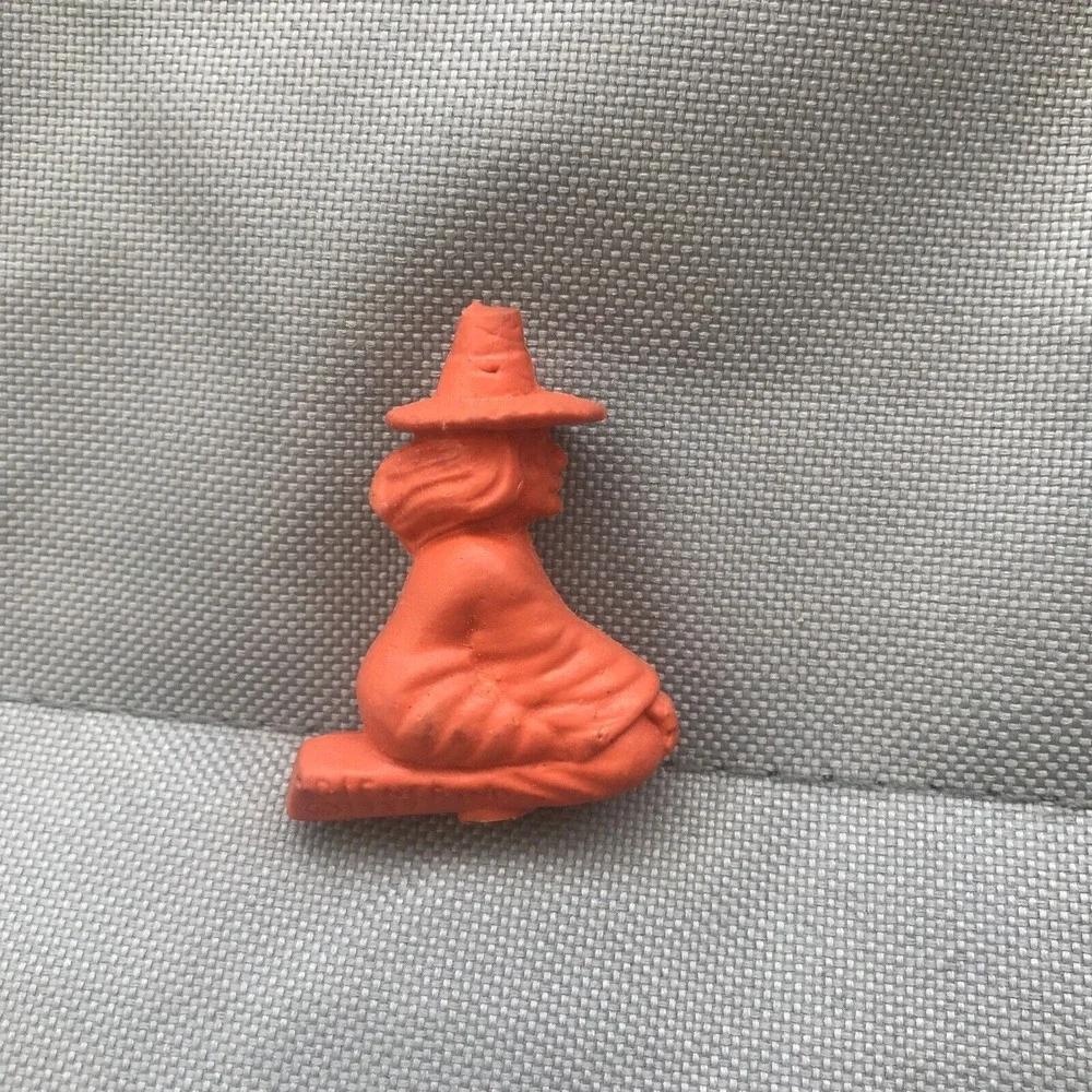 Vintage Witch on Broom Rubber Pencil Toppers 1987